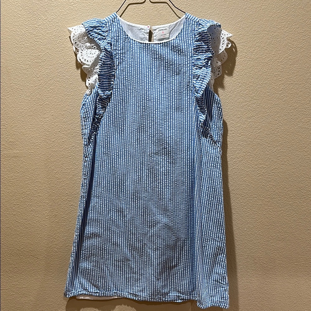 Crewcuts Blue and White Ruffle Sleeve Dress